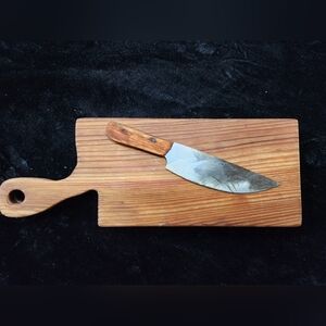 8" Butter/Cheese  Board & Knife Wood Hand Made USA